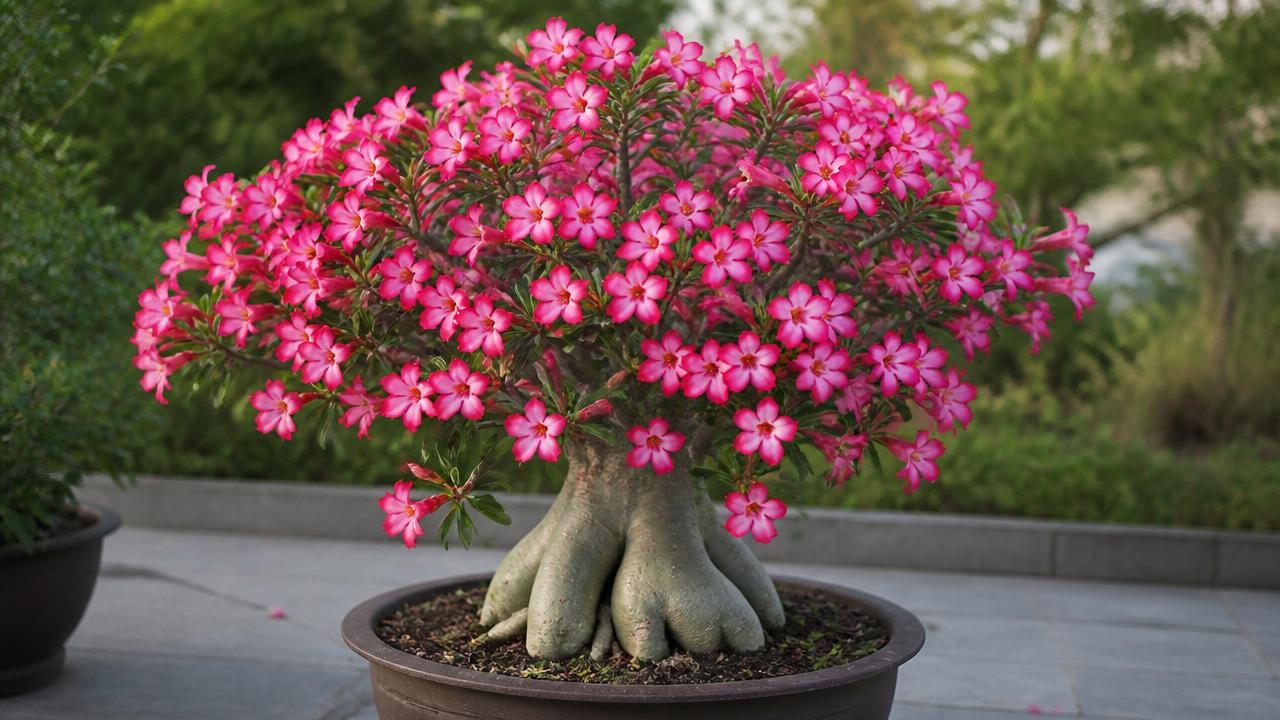 Rosa do deserto recuperada e florida depois de longo período doente Rosa do deserto recuperada e florida depois de longo período doente