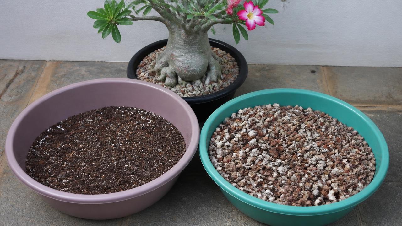 Comparação entre substrato comercial e mistura caseira para rosa do deserto em duas bacias Comparação entre substrato comercial e mistura caseira para rosa do deserto em duas bacias